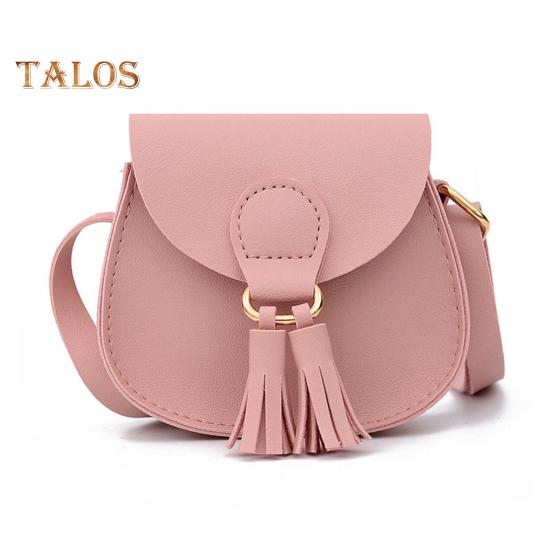 

Детская маленькая сумка через плечо с регулируемым плечевым ремнем, декорированная кисточками, искусственная кожа, милая стильная сумка для девочек, детская сумка-слинг, праздничный подарок розовый