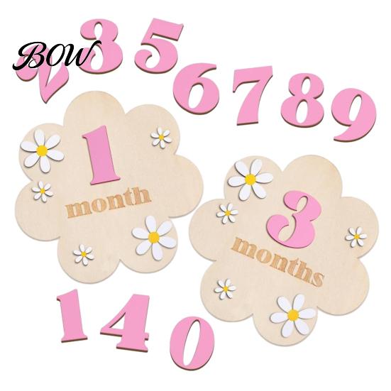 Eco-friendly Baby Photo Props Monthly Milestone Card Sign Wooden Flower Board with 10 Interchangeable Blocks Numbers for Newborn Growth Tracker