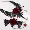 2pcs Gothic Lace Choker Necklace Finger Rings Bracelet Halloween Costume Accessories Jewelry for Women Girls Gift
