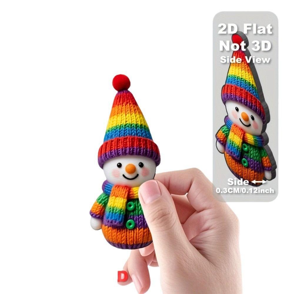 16Pcs 2D Flat Snowman Wooden Ornaments DIY Colorful Xmas Tree Hanging Ornament Creative with Ribbons Christmas Decoration Gifts