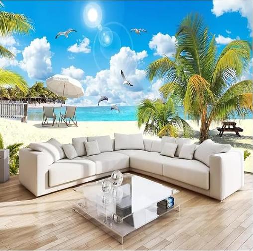 

Beach 3d Large Mural Coconut Tree Landscape Wallpaper Living Room Bedroom Mural Home Decoration 200 cm(W) x 140 cm(H)