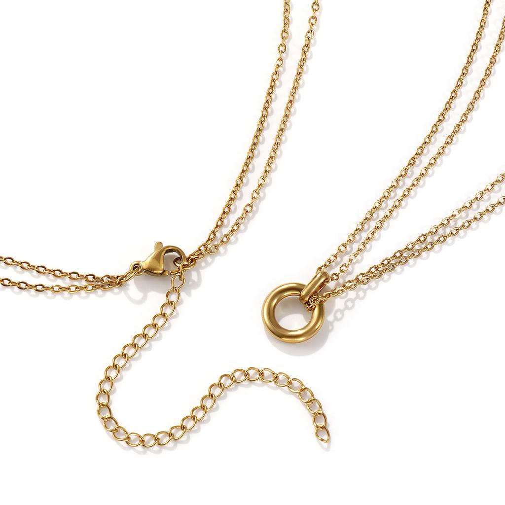 Minimalist Circle Pendant Necklace 18K Real Gold Plated Stainless Steel Ring Charm Necklace Jewelry For Women Gift 42cm +8cm