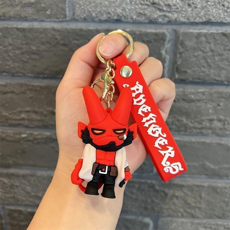 American Keychain Hellboy Style Demon Key Accessory Soft Rubber Long Horn