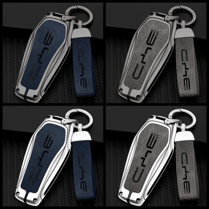 Zinc Alloy Leather Car Key Case Cover Holder Protector Shell for BYD Qin Plusdmi Atto 3 Han EV Dolphin Auto Interior Accessories