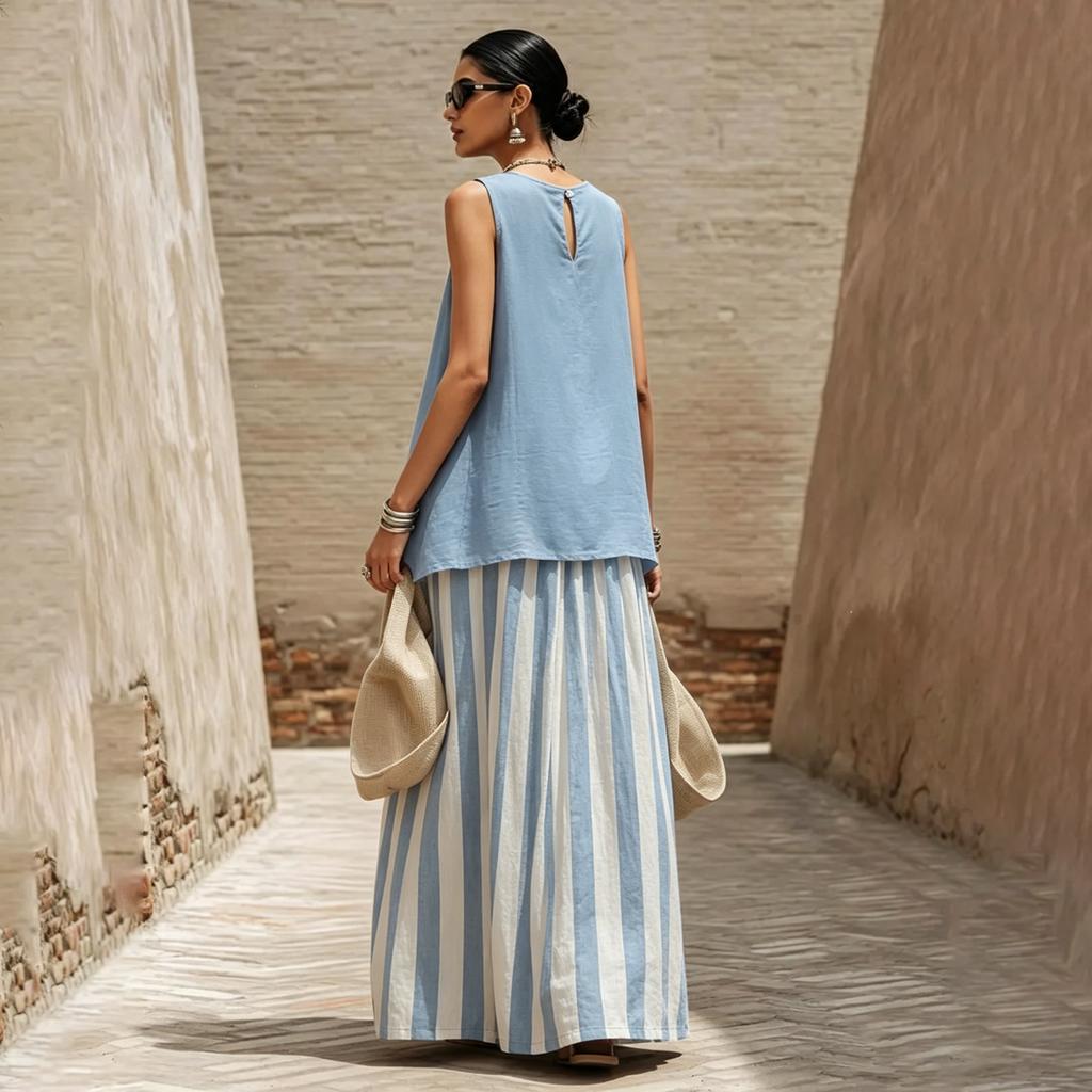 Women's Summer Sleeveless Top and Wide Leg Pants Set Cotton Linen Casual Two Piece Outfit Comfortable Loose Fit Lightweight