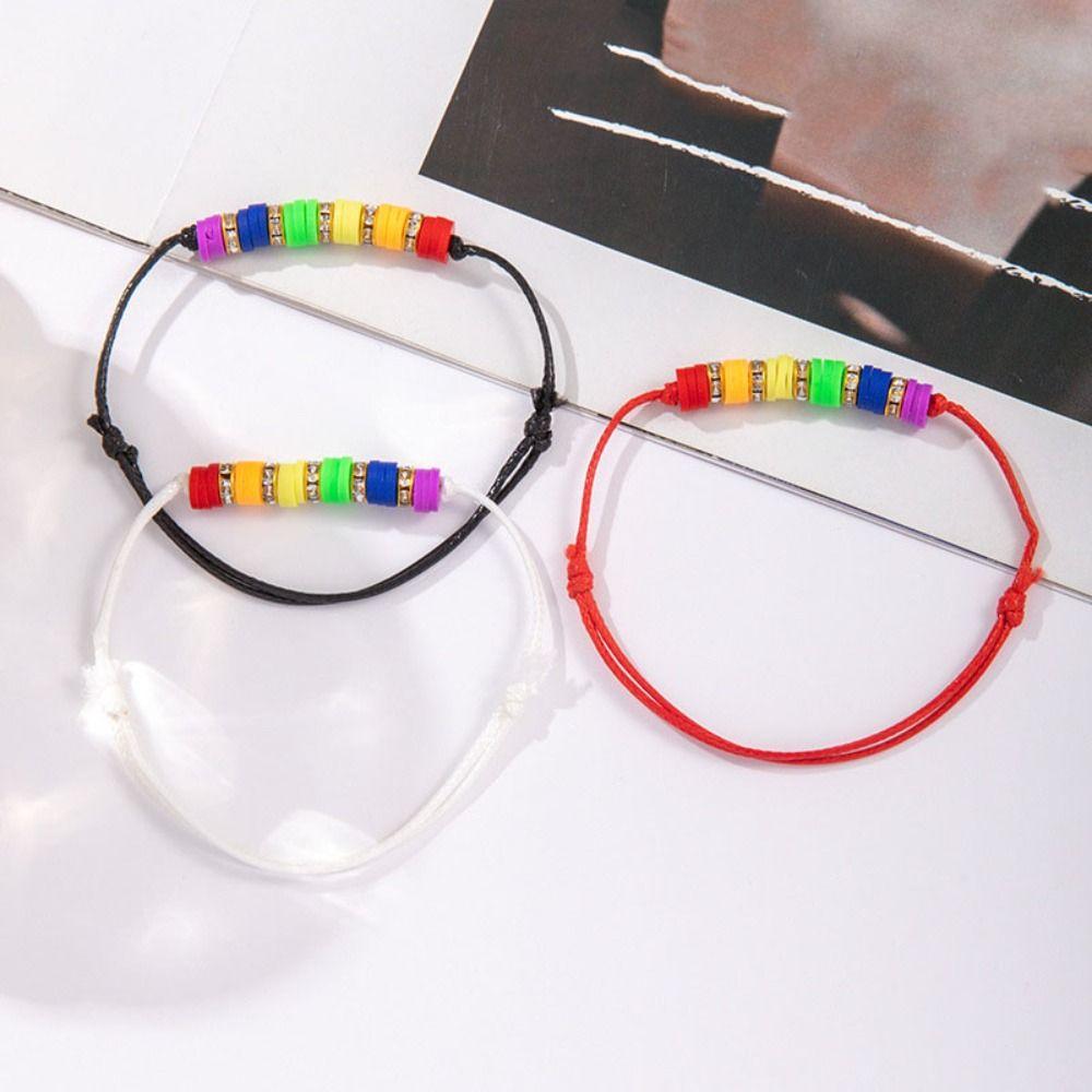3Pcs/set Love Heart Rainbow Beaded Bracelet Boho Friendship Braided Rope Couple Bracelet Party