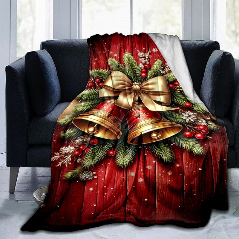 1Pc Christmas Bells Berries Blanket Soft And Comfortable Casual Warm Camping Travel Christmas Halloween Gift M921377