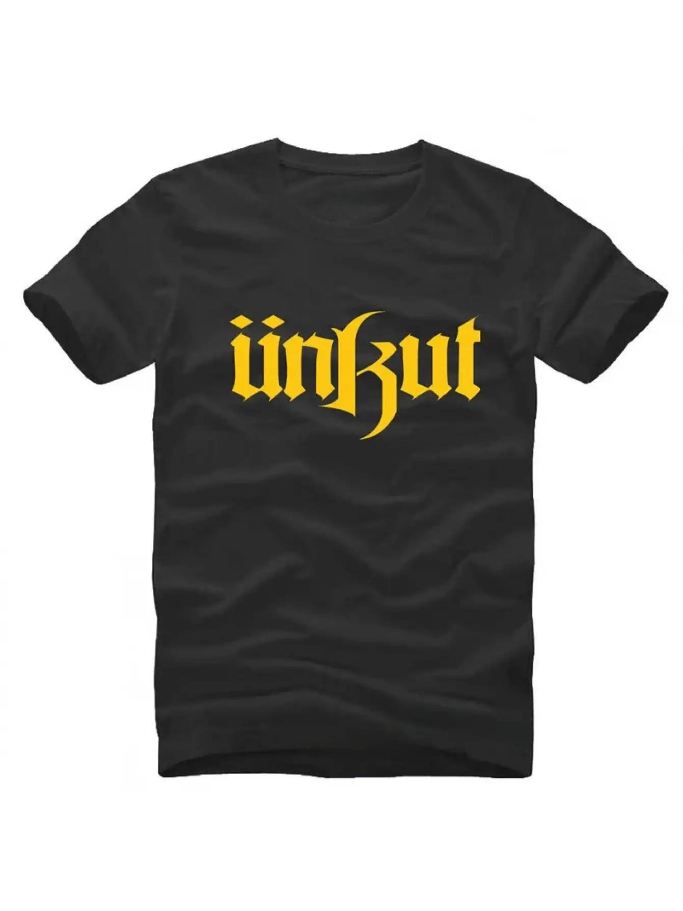 Hop Unkut Men s Printed T-Shirt- Featuring Striking Black and Yellow UNKUT Lettering L