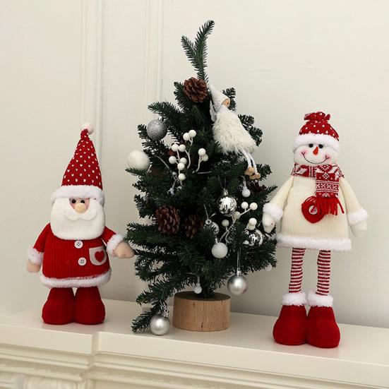 Yousheng Christmas Plush Doll Decoration Stuffed Standing Snowman/Santa Claus/Elk Figurine with Retractable Long Leg for Holiday Winter Home Table