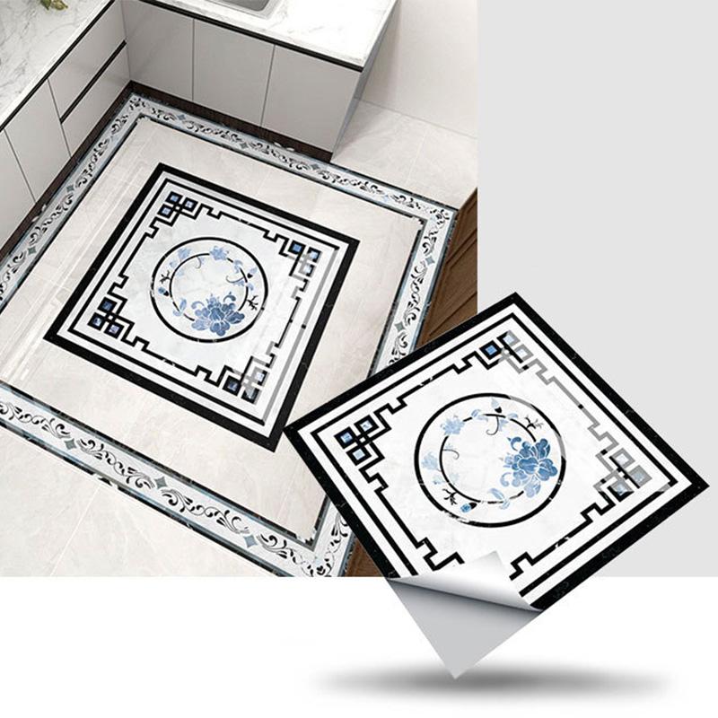 1PC Tapete Selbstklebende PVC-Parkett-Marmor-Aufkleber Wasserdichter Bodenaufkleber Quadratische Aufkleber Rutschfeste Wohndekoration