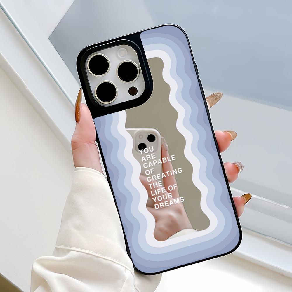 

Зеркальный чехол для телефона для iPhone 15 11 13 14 для 15 16 Pro Max 12 13 16 Pro Чехол для телефона в милом стиле с облаками, цветами и животными iPhone 16 чёрный