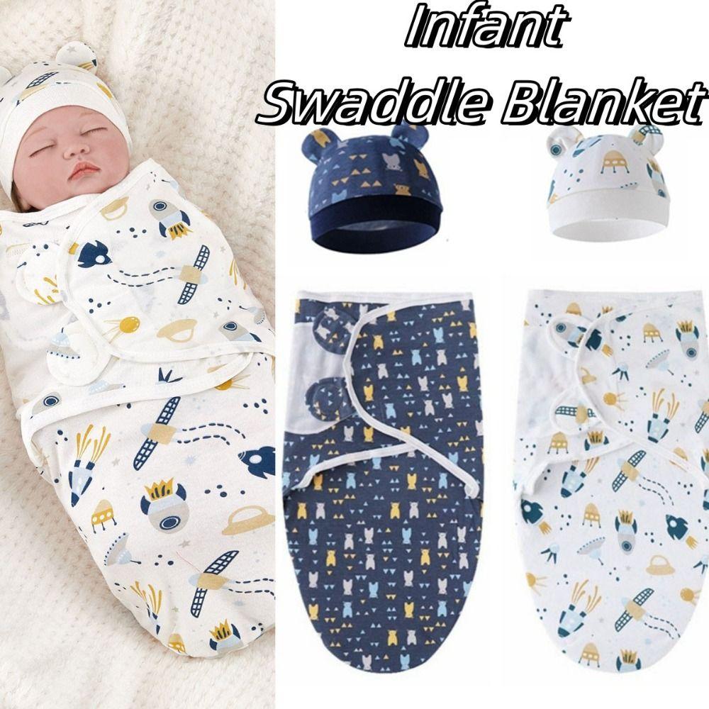 Cartoon Blanket Hat Set Cotton Infant Swaddle Blanket Newborn Photography Blanket  Infant Care
