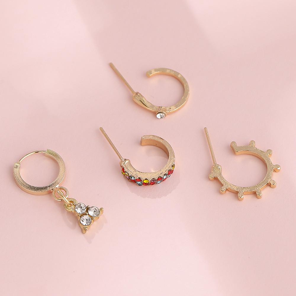 Geometric Stylish Rhinestone Earrings Set Alloy Four Piece Chic Set Jewelry