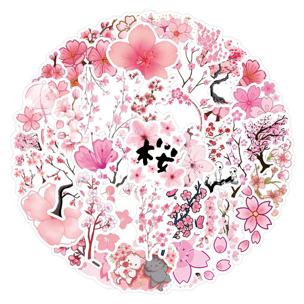 55pcs Sakura Pink Flower Stickers for Journals & DIY