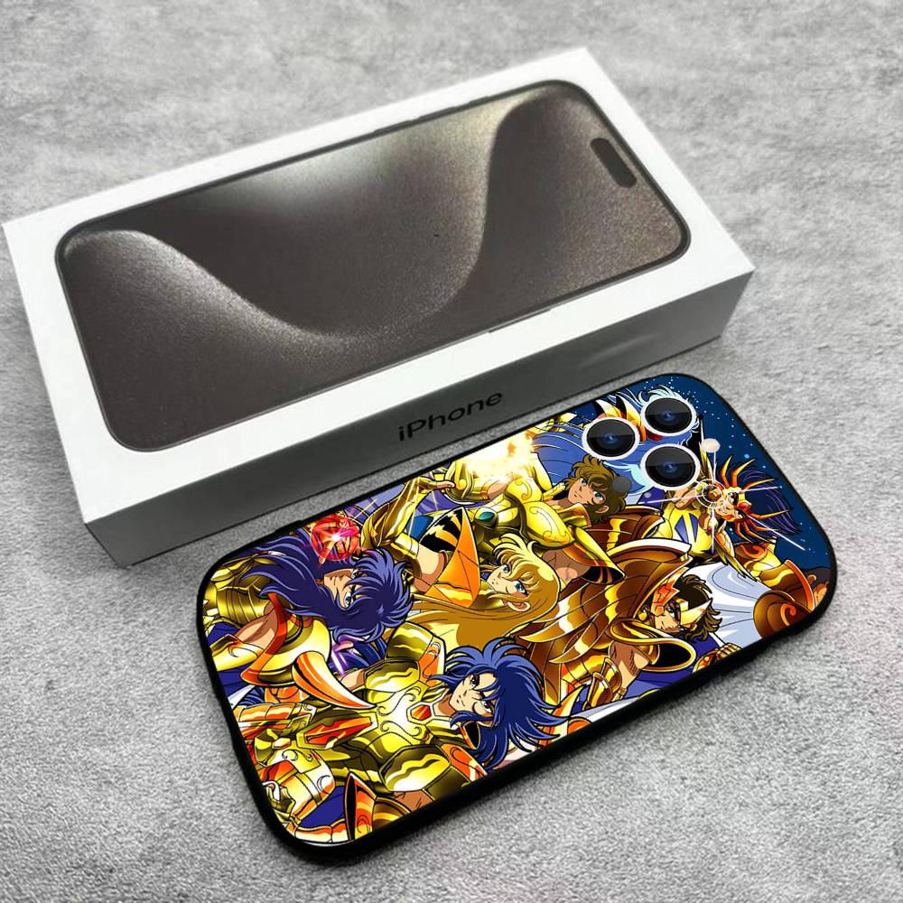 Phone Case For iPhone 17,16,15,14,13,12,Pro,Max,Plus,E,SE4,Air,Mini S-Saint Seiya Knights Zodiac Black Soft Box