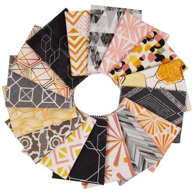 16 Pc Fat Quarter Bundle   Geometric  Print 18"x 22"  DIY Patchwork-100  Cotton  Pre-Cut Quilting Fabric Black &