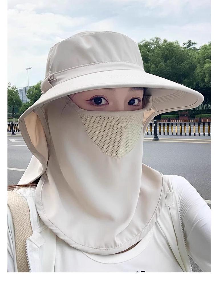 Women's All-in-One Sun Protection Hat with Breathable Face Mask & Neck Guard - UV Shield for Outdoor Summer Activities