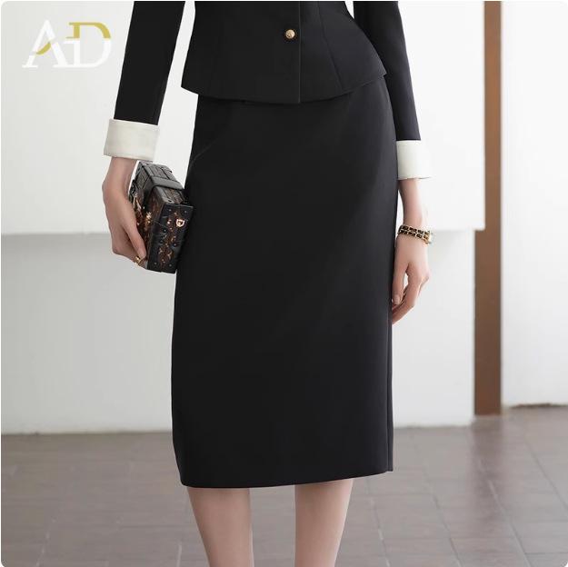 

AD Женский осенний костюм из двух предметов в корейском стиле, из высококачественного черного ацетата: Куртка с длинным рукавом и стиль OL. XL