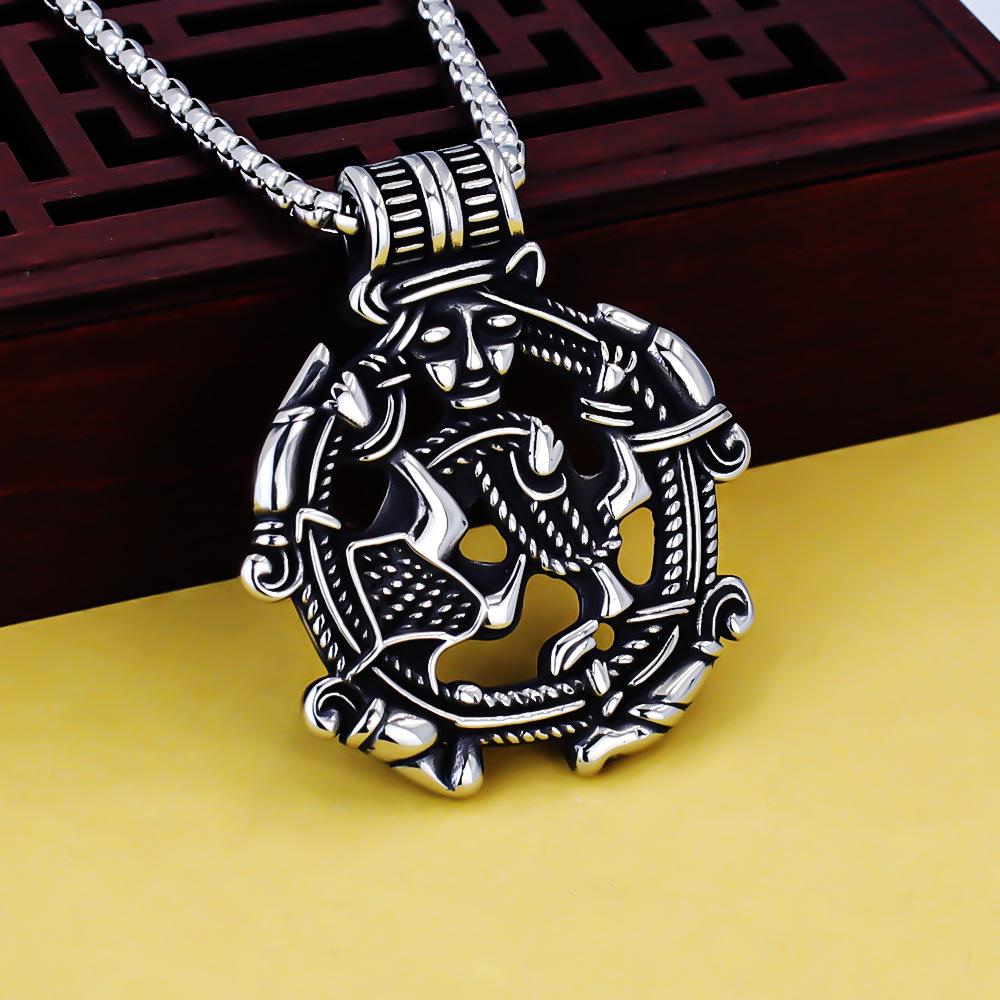 Odin Viking Helmet Titanium Steel Pendant Nordic Pirate Men's Necklace