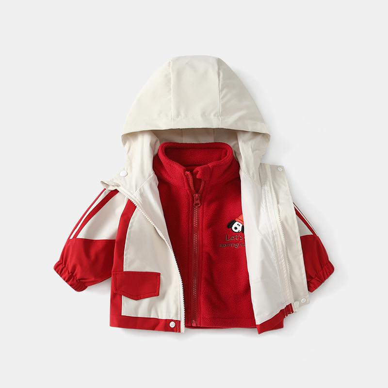 

Children s Hooded Winter Jacket Set: Thickened Color Block Windbreaker for Boys & Girls 100 cm красный