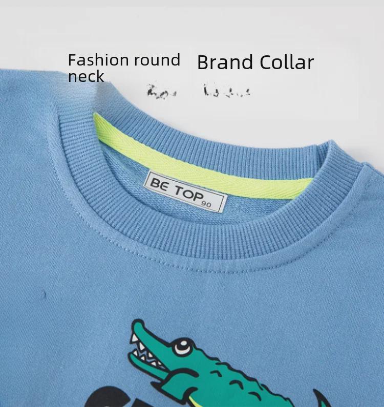 Fashionable Crocodile Cartoon Kids' Pullover: Round Neck Sweatshirt for Boys - Autumn 2025 Collection