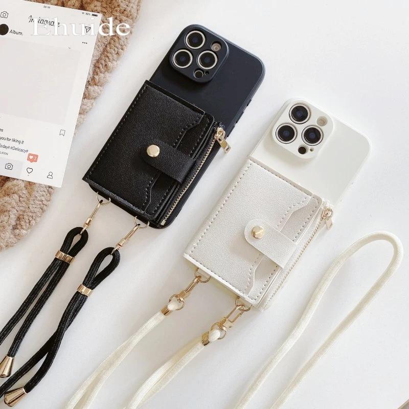 Geldbörsen-Armband-Hülle für iPhone 16 15 16 Pro Max 11 12 13 14 Plus X XR XS Max Kartenfächer Crossbody-Lanyard PU-Leder Silikonhülle