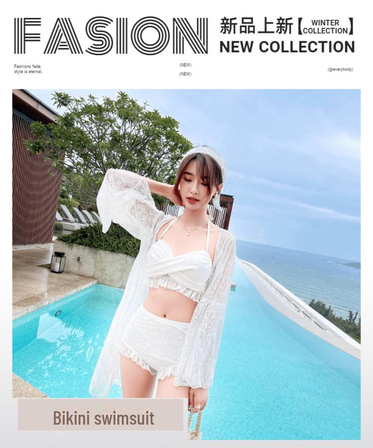 2025 Lace & Mesh Three-Piece Bikini with Long Sleeve Boxer Top