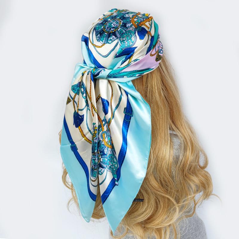 Large Hijab Scarves For Women Fashion Print Silk Satin Scarf Female 90cmx90cm Luxury Brand Square Shawls Head Scarfs For Ladies