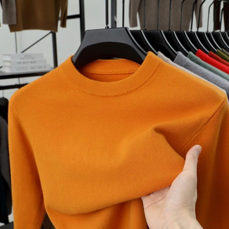 Men's Thick Knit Sweater - Round Neck, Solid Color, 500g, Autumn/Winter