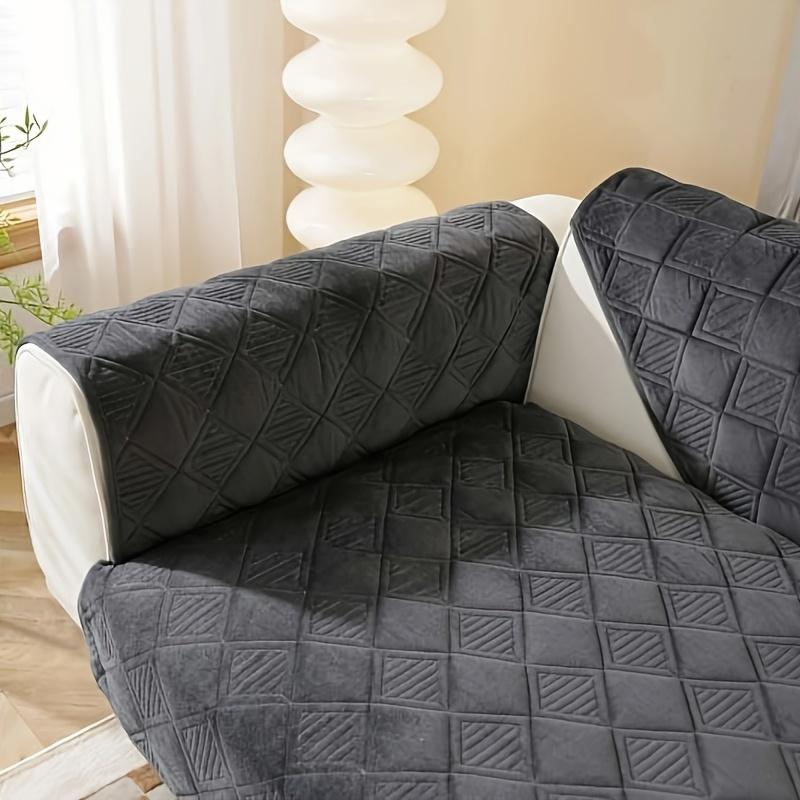 Short Plush Grey Color Sofa Towel European Brief Thicken Quilted Sofa Cover Slip Resistant European Couch Cover for Living Room