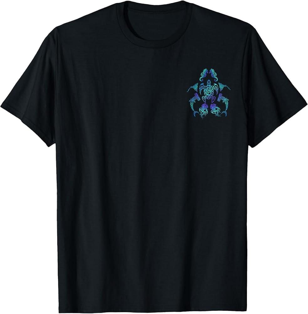 Tribal Hawaiian Maori Sun Sea Turtle Shark Searhorse & Ray T-Shirt S разноцветный