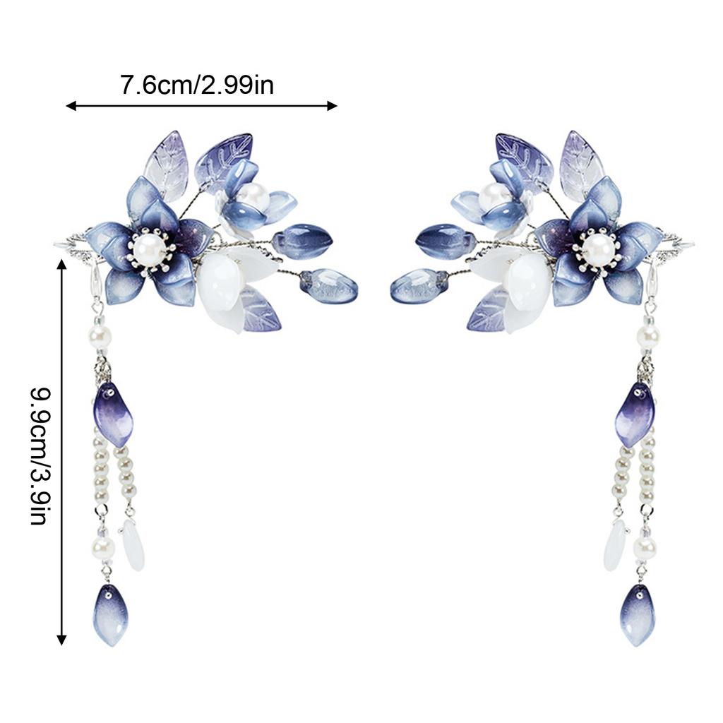 2pcs Chinese Style Tassel Hair Clips Spring Fairy Flower Hairpin For Women Girls Elegant Pearl Glass Hair Clip Hair Accessories