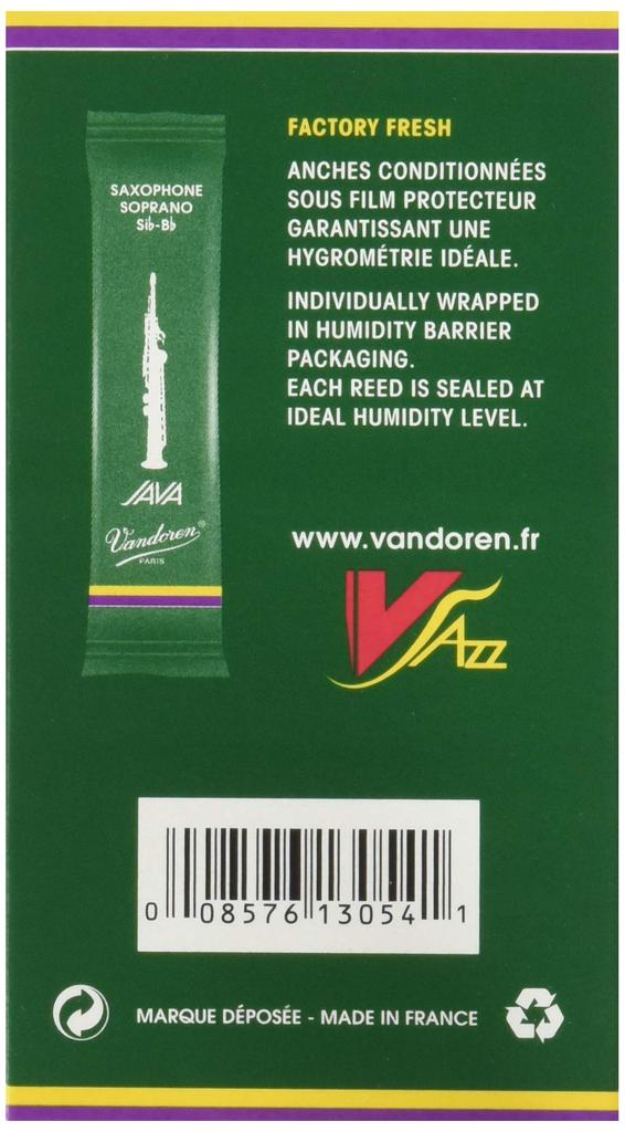 Vandoren Java Soprano Saxophone Reeds, 2-12 Hardness (Pack of 10)