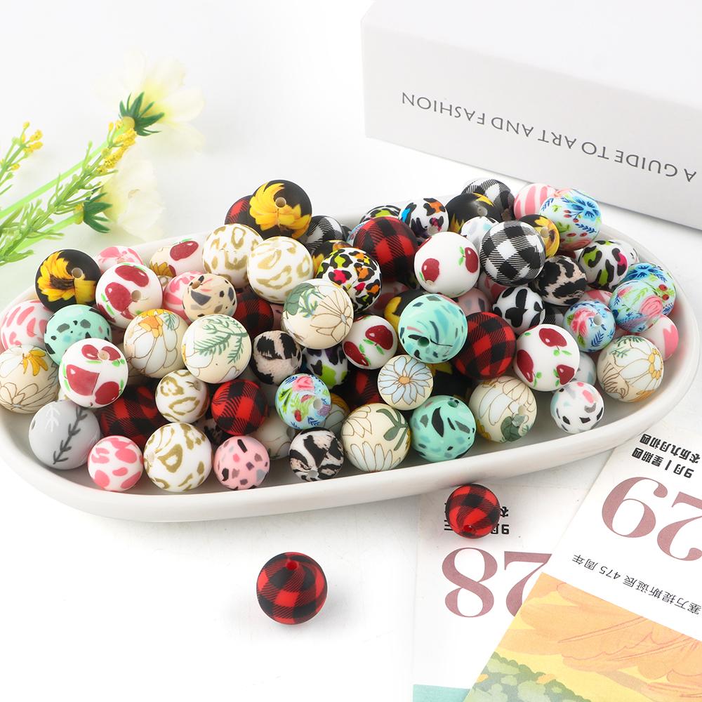 5Pcs/lot Round Printed Silicone Beads 15mm Leopard Print Silicone Beads For Jewelry Making DIY Jewelry Accessories