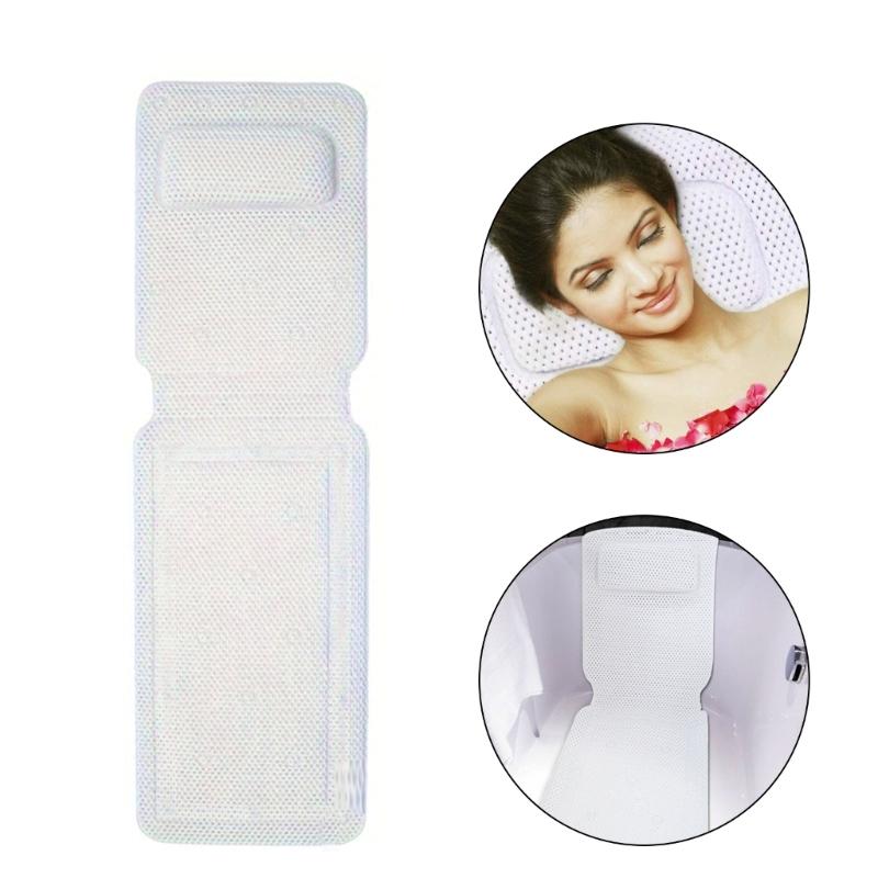 Soft Breathable Bathtub Pad With Contoured Pillow Support Strong Suction Cup Quick Drying Foam Cushion for Shower Tub