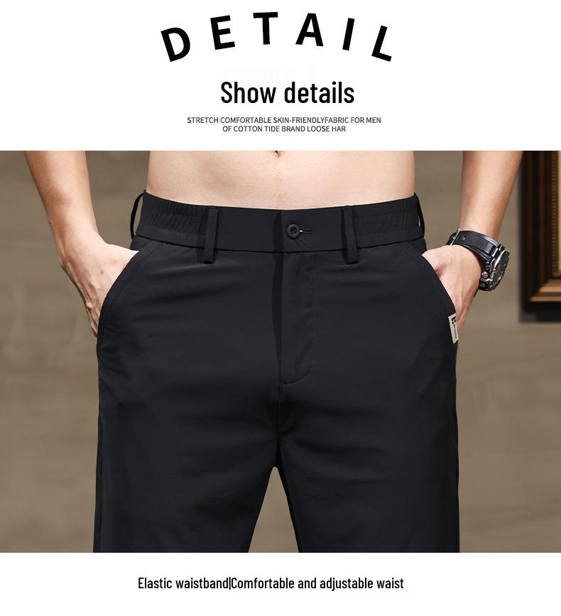 Men's Summer Slim Fit Four-Way Stretch Ice Silk Pants - Trendy Casual Straight Leg Suit Style