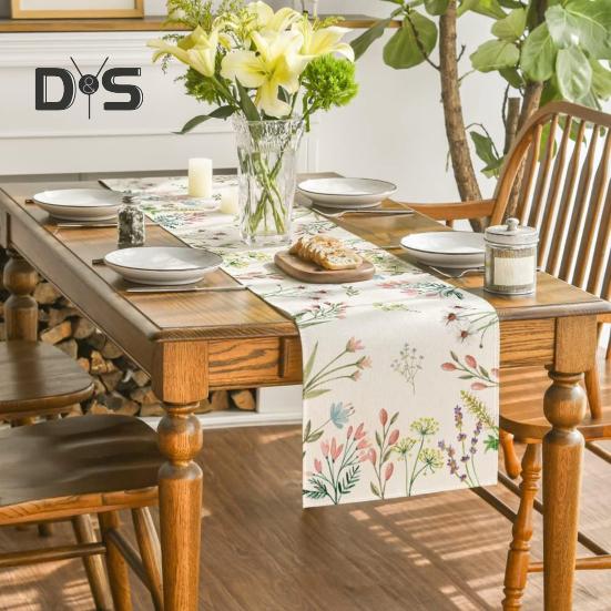 Vår Bordløper Blomster Lin Bordløper Sesongmessig Sommer Villblomster Kjøkken Spise Dekorasjon for Hjemmefestdekor