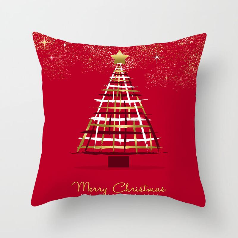 Red Christmas Tree Snowflake Elk Cushion Cover Christmas Pillowcase Home Holiday Decorations New Year Gift