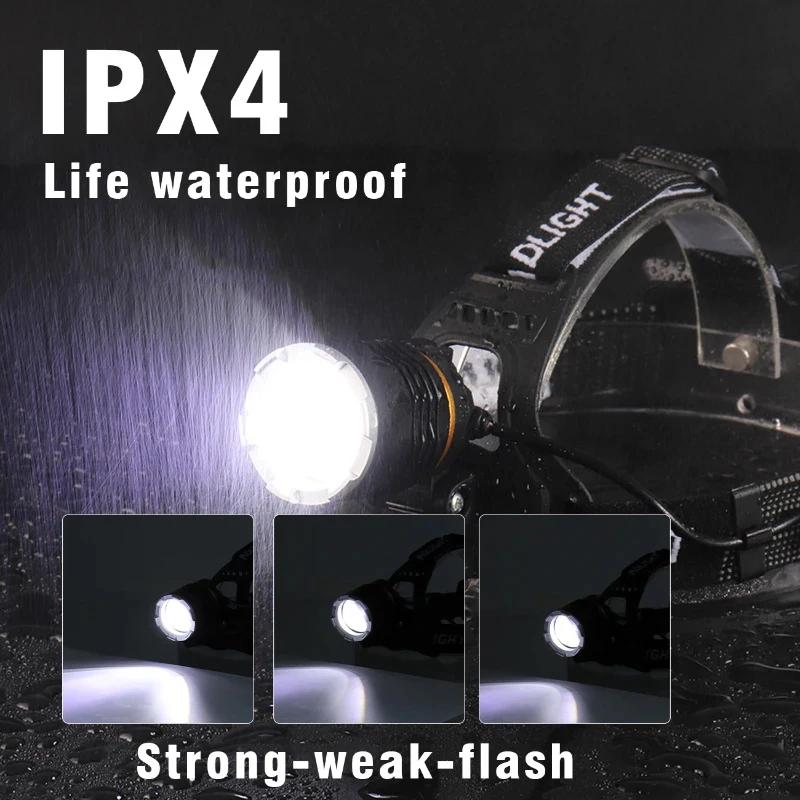 Ultra Bright White Laser LED Headlight Wave Sensing Zoom Flashlight Rechargeable Outdoor Night Fishing Head Mounted Headlight