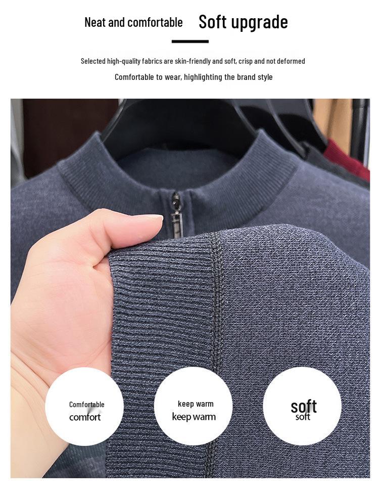 Men's Red Year of the Rat Warm Knit Sweater, Half-High Collar, Dad Style, Winter Wear for Middle-Aged & Elderly.