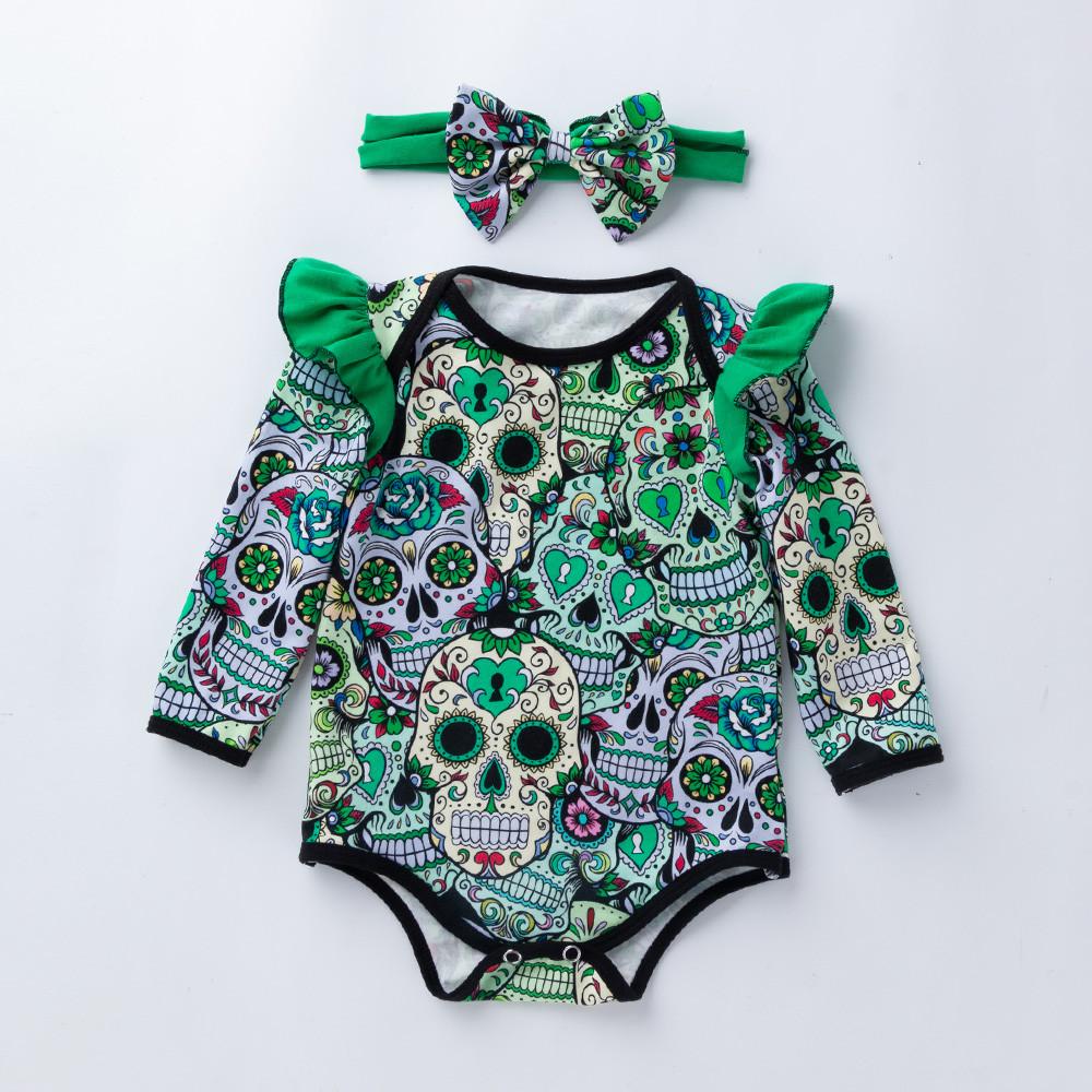 Newborn Baby Girls Long Sleeve Halloween Cartoon  Romper Jumpsuit
