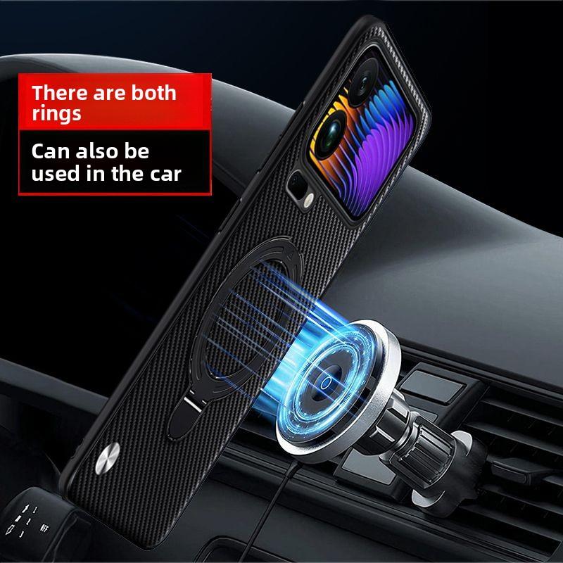 For Xiaomi Mi 17 Pro Max Case Hard PU Carbon Fiber Ring Stand Magnetic Protect Back Cover For Xiaomi Mi 17 15 14T 13T Pro Shell