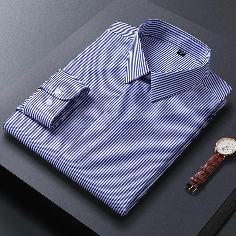 

New in shirt plus size ModaL elastic striped long-sleeve shirts for men slim fit formal plain shirt wrinkle free office clothes 39