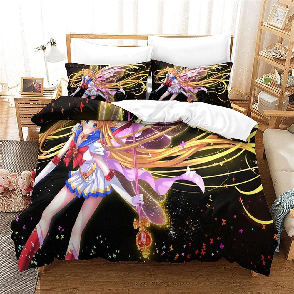 Cartoon S-Sailor Moon Bettwäsche-Sets, exquisites Bettzubehör-Set, Bettbezug, Bettdecke, Bettwäsche-Set, luxuriöses Geburtstagsgeschenk