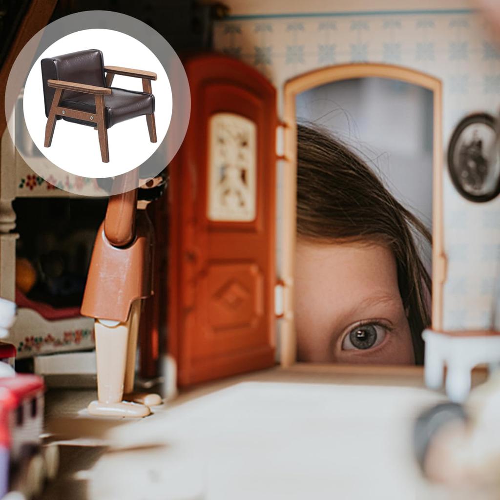 NOLITOY Mini Sofa Chair, Furniture, Miniature Chair, Model, 1:12 Scale, Figure, Dollhouse, Accessories, Small, Realistic, Brown