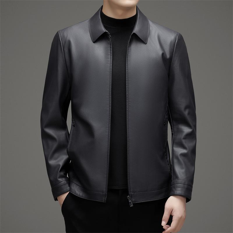 Genuine Leather Jacket Men's Autumn and Winter Middle-aged Men's Leather Jacket Dad's Short Loose Casual Sheepskin Jacket