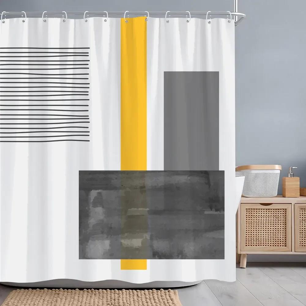 Wodoodporna Zasłona Prysznicowa w Stylu Vintage Geometryczna Abstrakcyjna Linia Prosta Nowoczesna Tkanina Poliestrowa Domowa Zasłona Prysznicowa Dekoracja Łazienki Z Haczykami