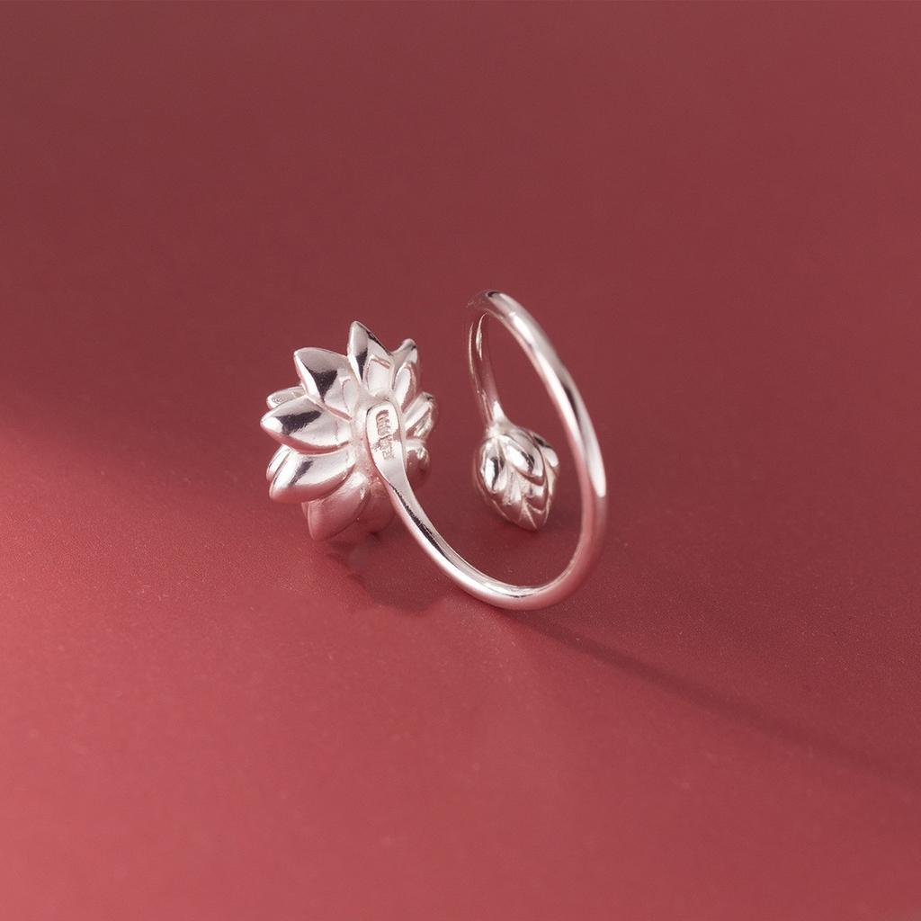 925 Silver Lotus Flower Adjustable Rings For Women Wedding Engagement Luxury Jewelry Accessories Jewellery