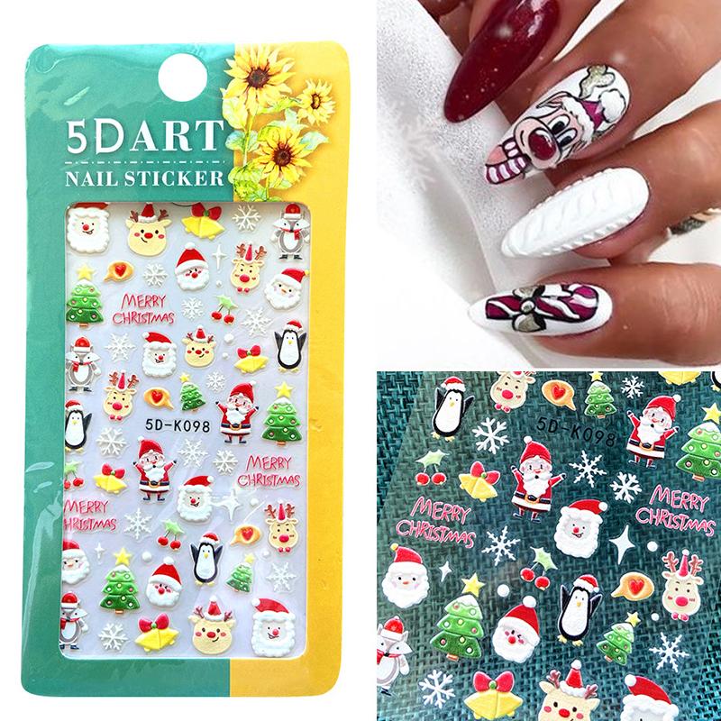 4set Year Nail Art 5D Adhesive Stickers Embossed Color Christmas Nail Decals