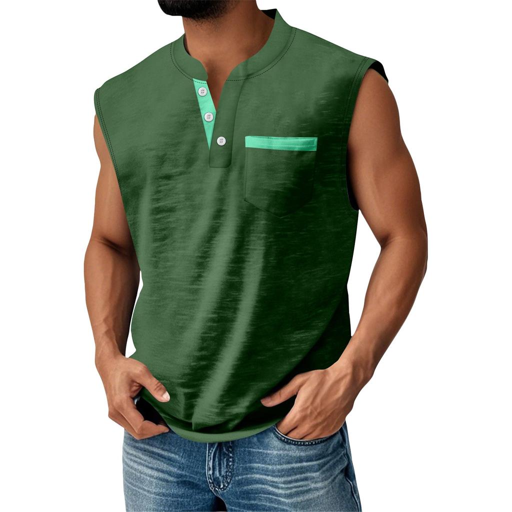 Herre Sommer Ensfarget Matchende Farge Lomme Sportsknapper Vest Herre Sport Fritidsvest